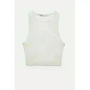 Zara Rib Halter Crop Top White Size Medium